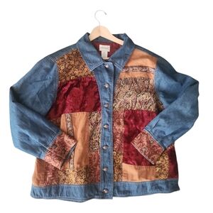 Fashion Bug Women's Y2K 90s Denim Patchwork Boho Hippie Denim Jacket 1x